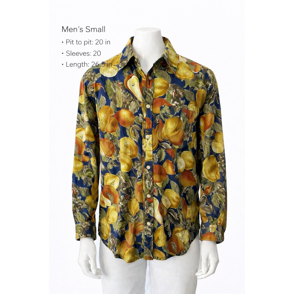 Abercrombie & Fitch Button Down Men Small Fruit Print Long Sleeve Cotton Vintage